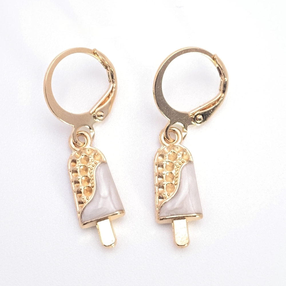 White and Gold Creamsicle Charm Earrings